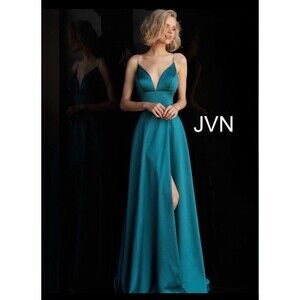 NWT JVN By Jovanni Turquoise Party Dress Whit Slit Size 2 Beautiful Color